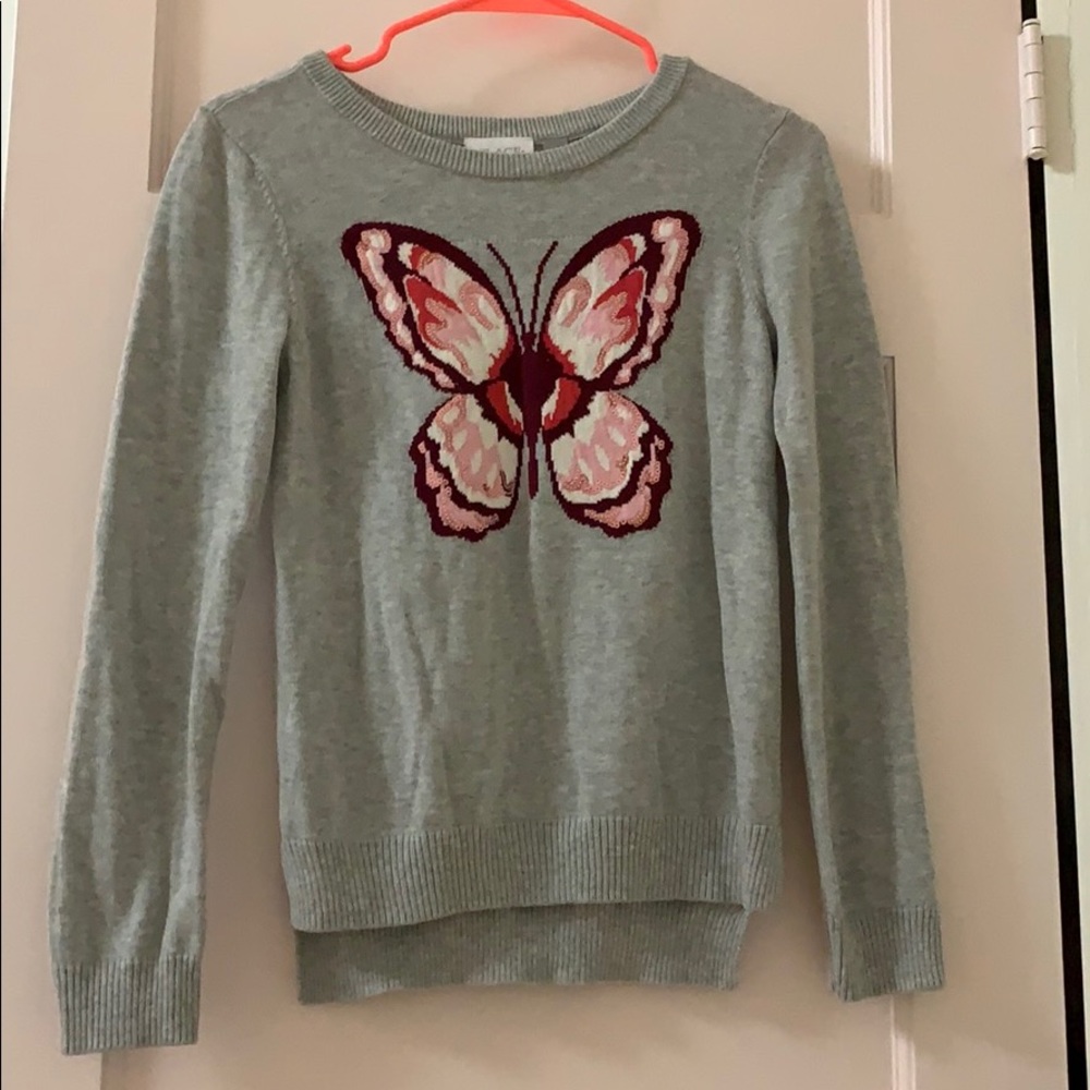 Gray‎ girls sweater with pink sequin butterfly